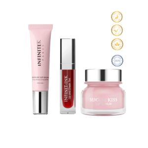 Infinitek Paris lip care kit with luxury lip balm and Sugar Kiss lip and cheek tint for hydrated lips and natural radiant glow