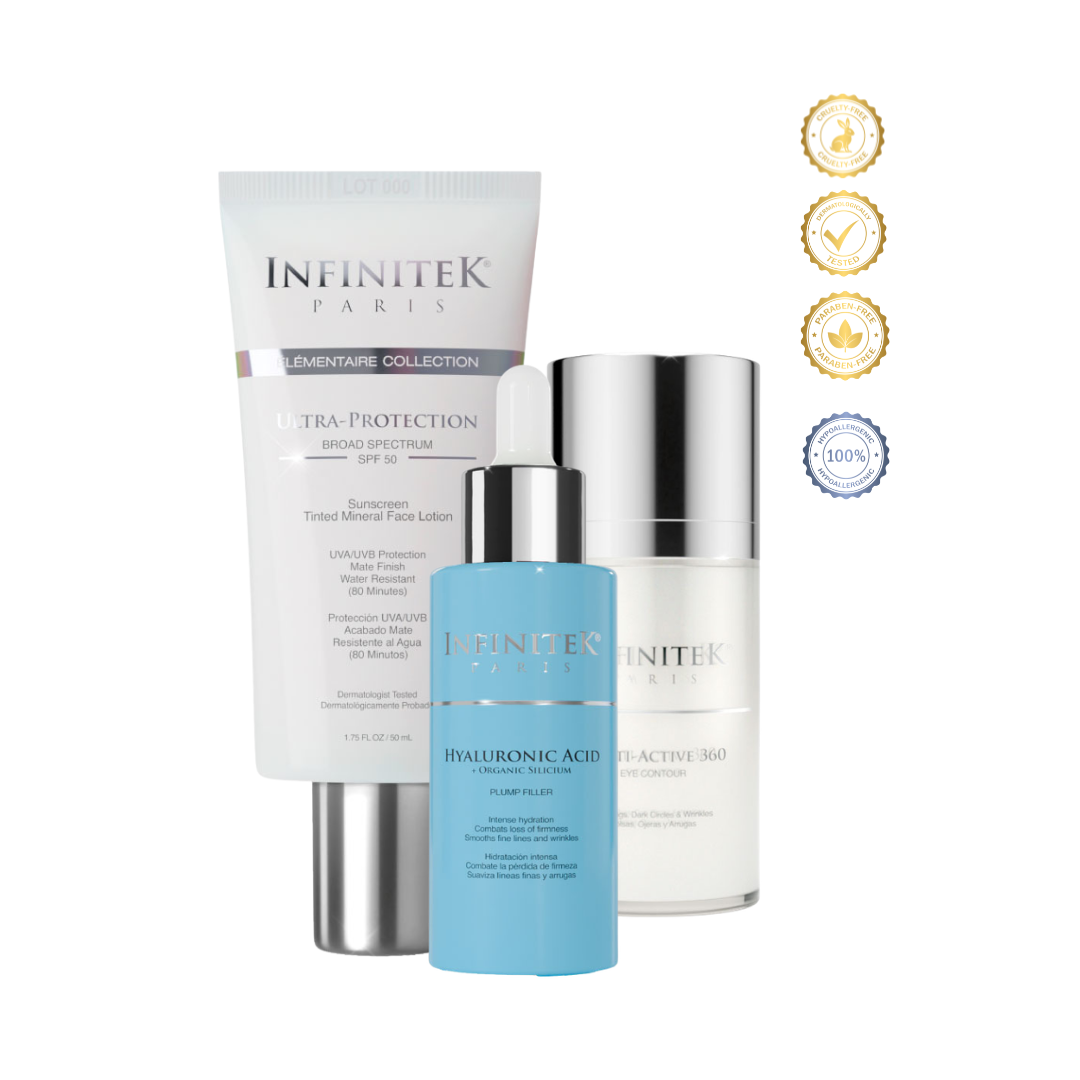 Infinitek Paris men skincare kit with hyaluronic acid, eye contour and sunscreen for hydration and daily skin protection
