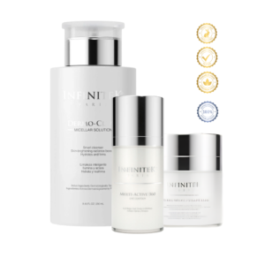 Infinitek Paris night skincare kit with micellar cleansing gel, eye contour and retinol cream for overnight skin renewal and repair